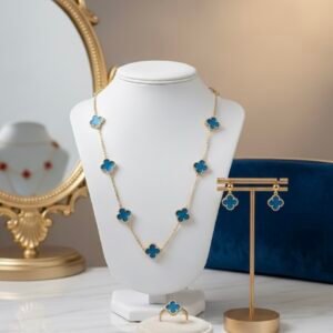 Green Flower Jewelry Set – Stainless Steel, 14K Gold Plated.