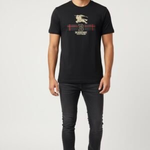 Black luxury men sized small luxury knight logo patch T-Shirt